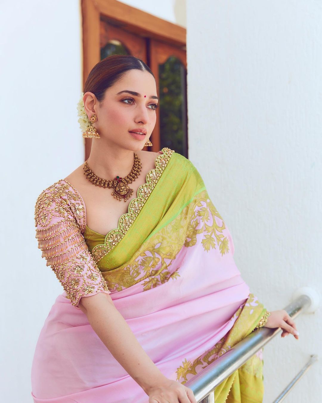 Mumbai Actress Tamanna Bhatia in Traditional Green Saree